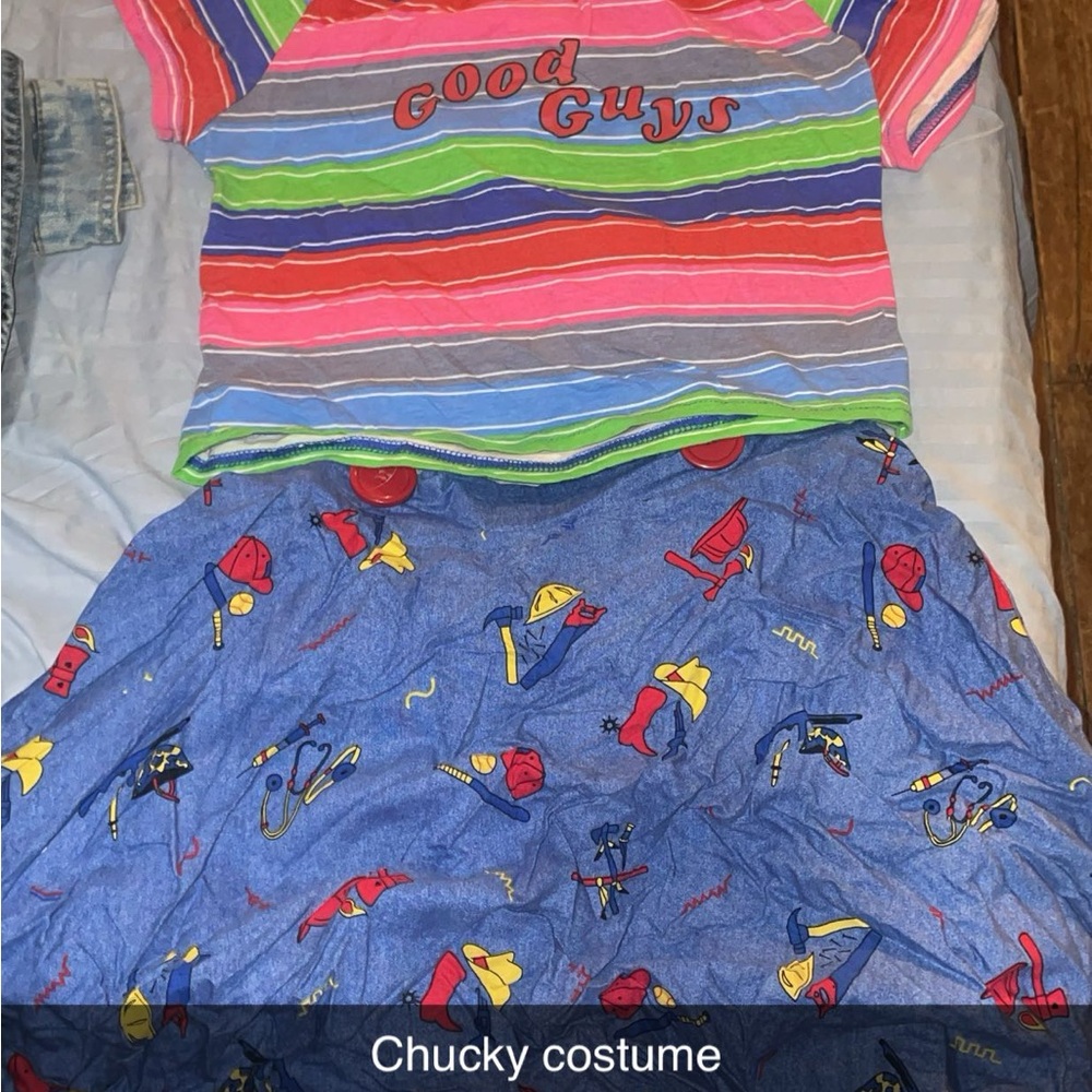 Striped Multicolor Top and Blue Patterned Skirt Set Halloween Costume